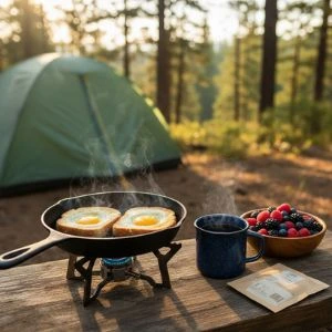 Easy Camping Breakfast (egg-in-a-hole coffee)