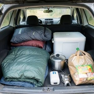 Inside a Car Trunk Packed with Budget Camping Gear