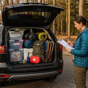 Packing and Organizing Gear in a Car for First Camping Trip 