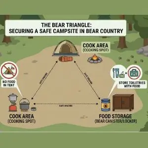 Bear-safe campsite layout 