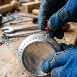 Close-up of making burner jet holes
