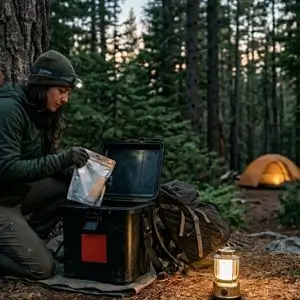 Proper food storage with bear canister 