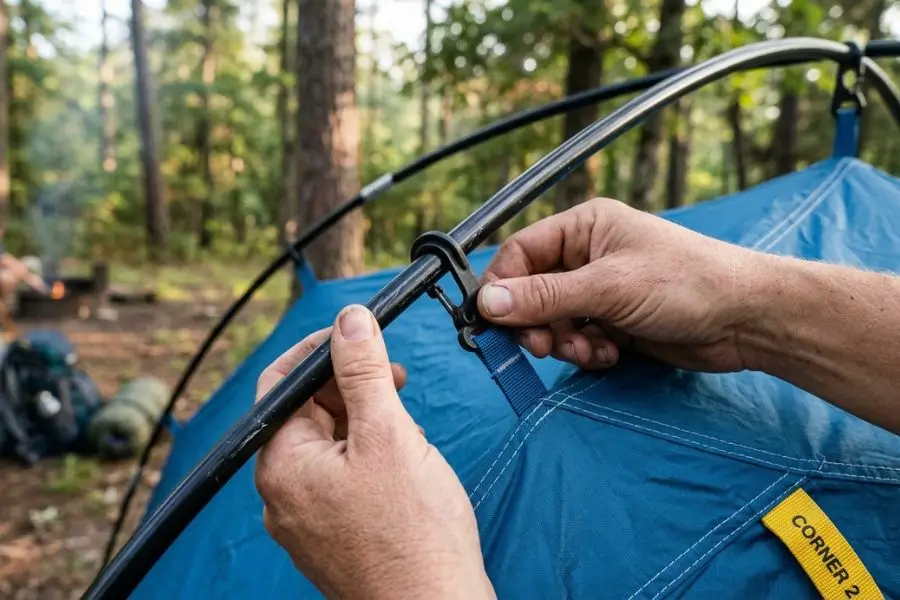 raising the tent with poles + clips3-2