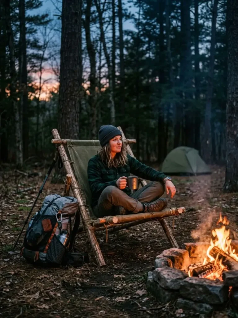 Backpacker Using DIY Camping Chair