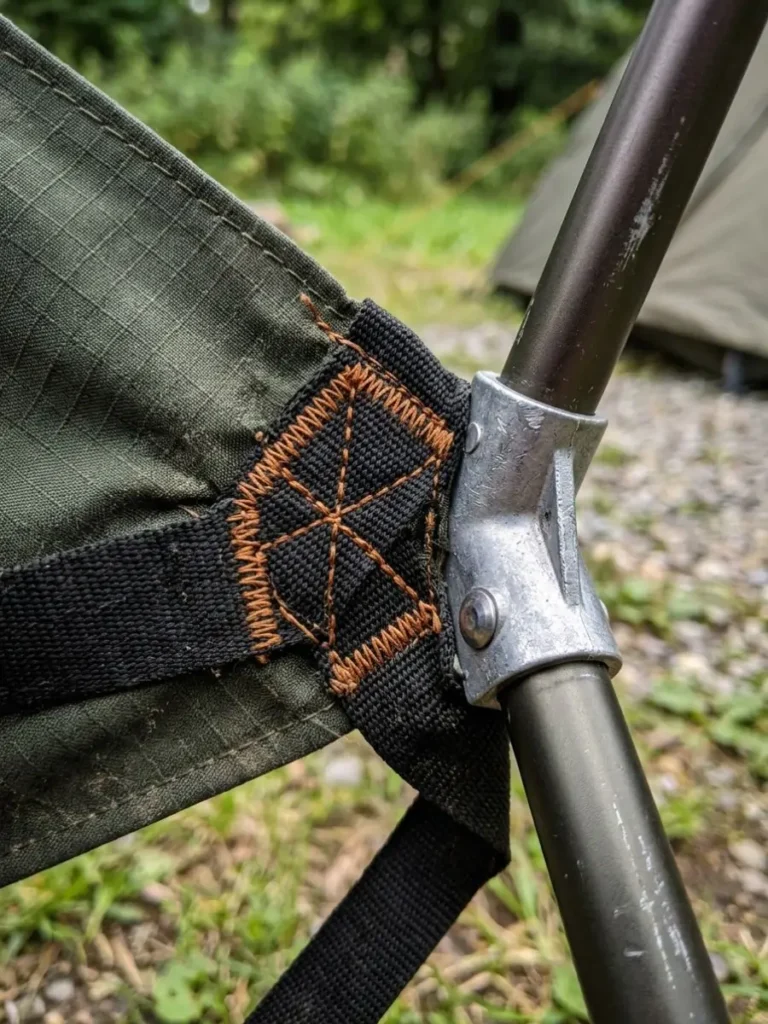 Stitching on camping chair seat