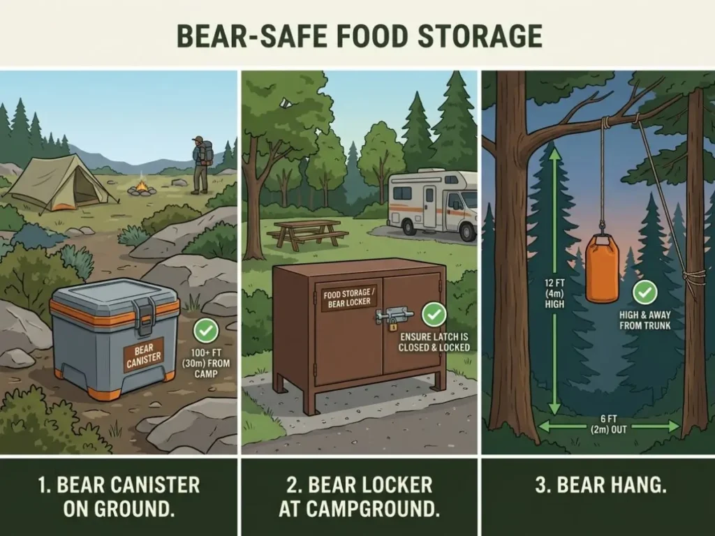 storage methods comparison image (canister vs locker vs hang)